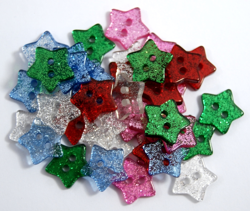 Mixed Colour 14mm Glitter Star Buttons CelloExpress