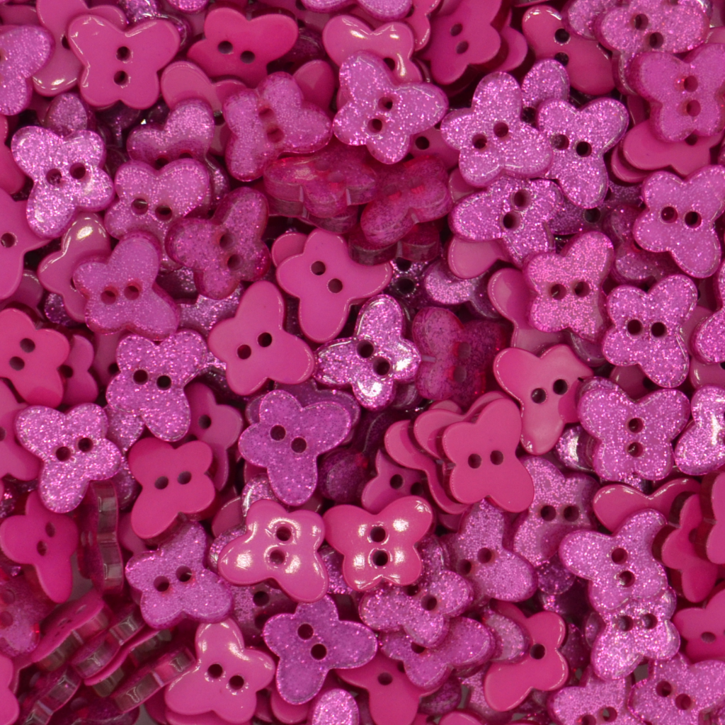 14mm Fuchsia Butterfly Glitter Buttons - Celloexpress