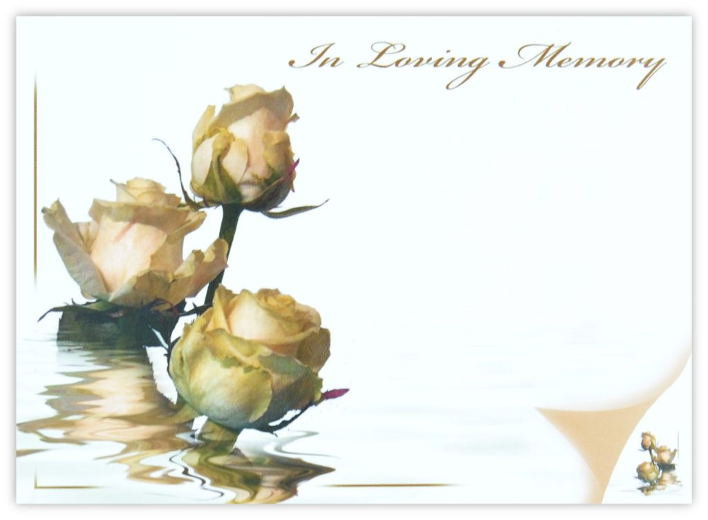 In Loving Memory (3 Peach Roses) - 90mm X 125mm Florist Cards 