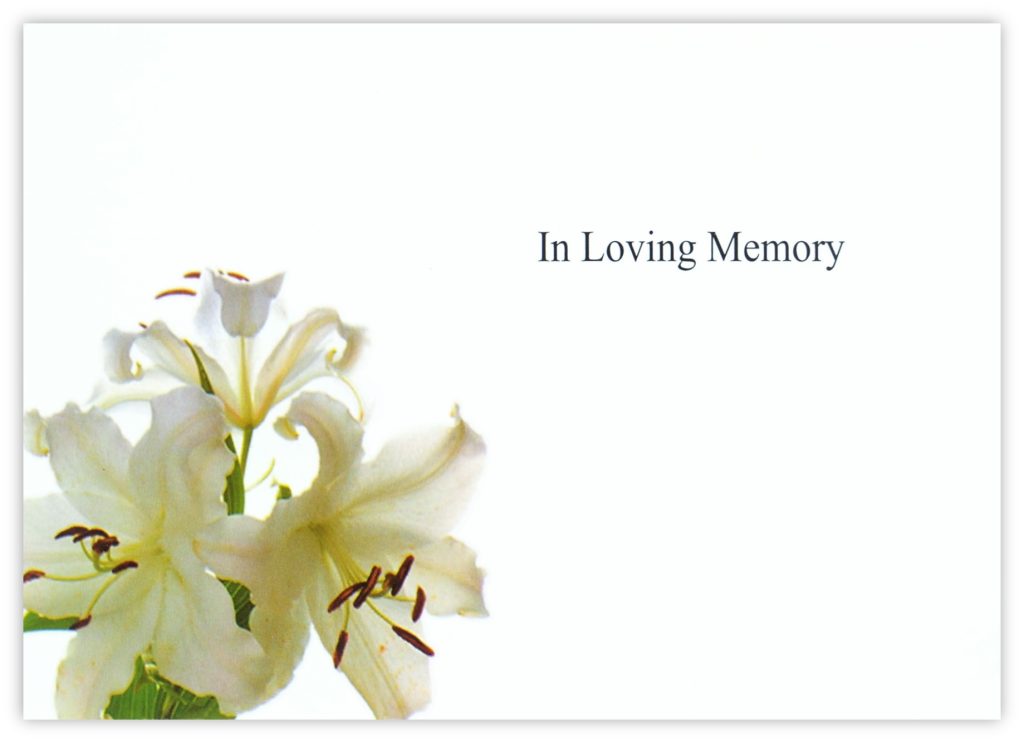 In Loving Memory (White Lilies) - 90mm x 125mm Florist Cards - CelloExpress