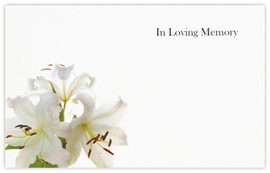 In Loving Memory (White Lilies) - 60mm x 90mm Florist Cards - CelloExpress