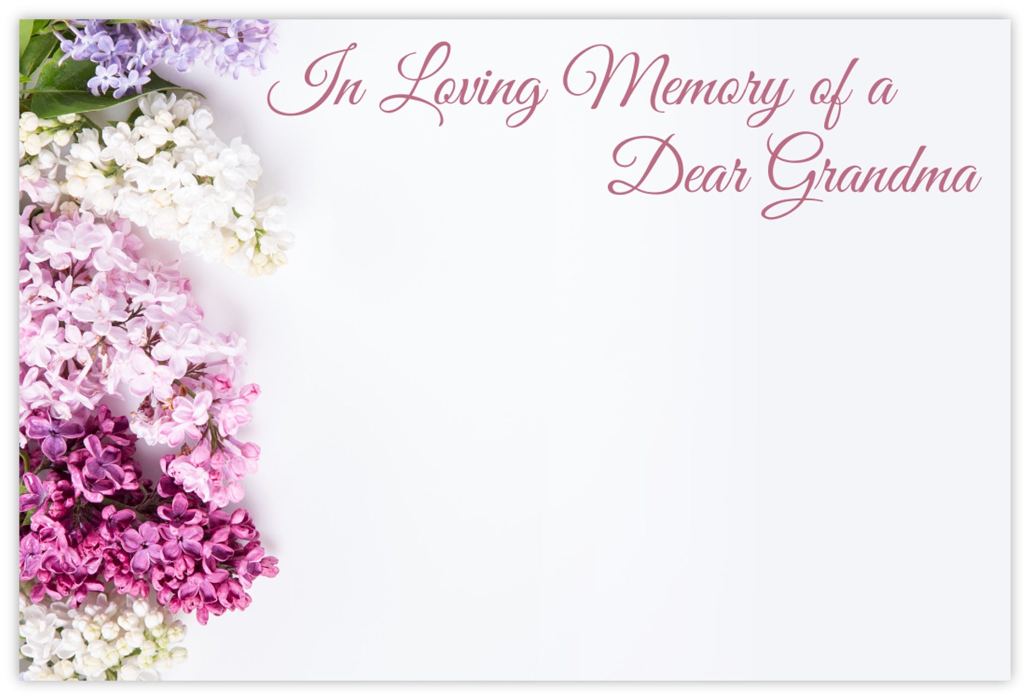 In Loving Memory Grandma Lilacs 60mm X 90mm Florist Cards Celloexpress